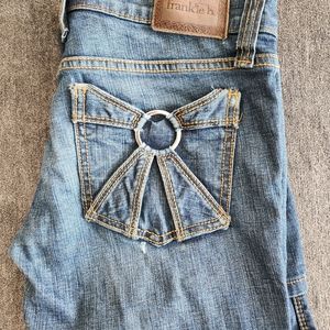Frankie B Low Rise Bootleg Jeans Ring And Denim Pocket Detailing Womens Size 27.